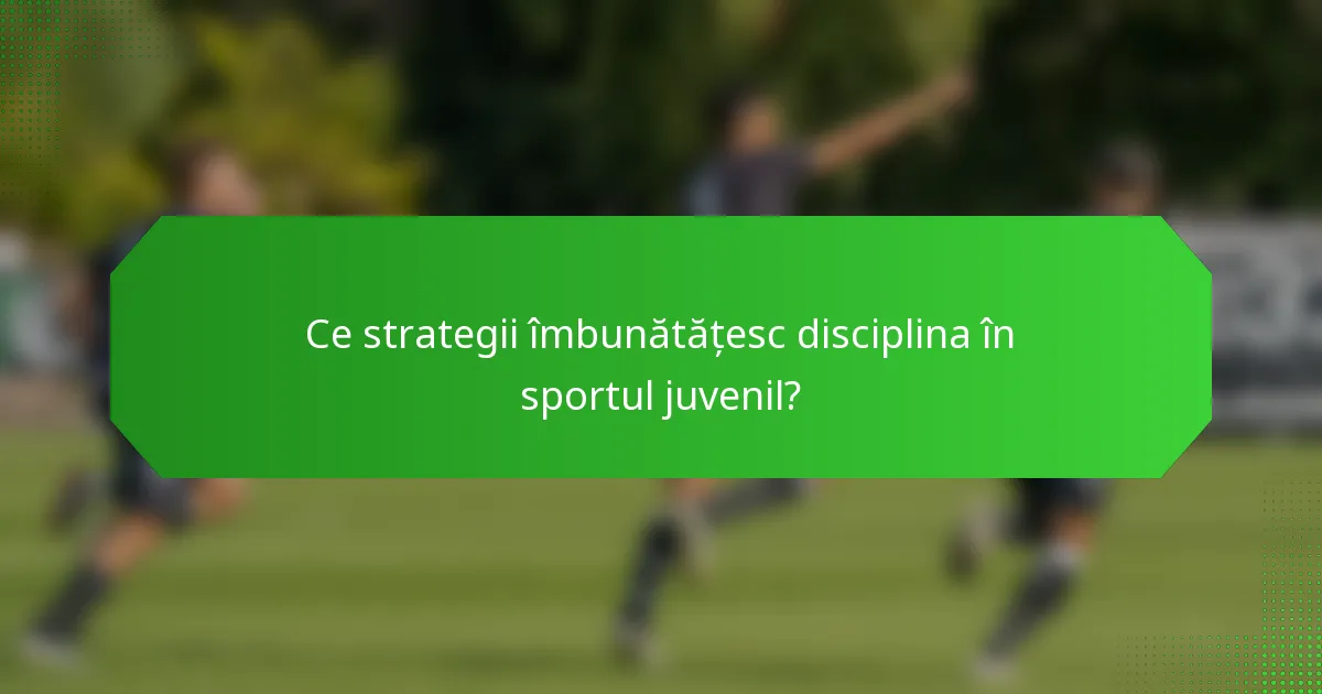 Ce strategii îmbunătățesc disciplina în sportul juvenil?